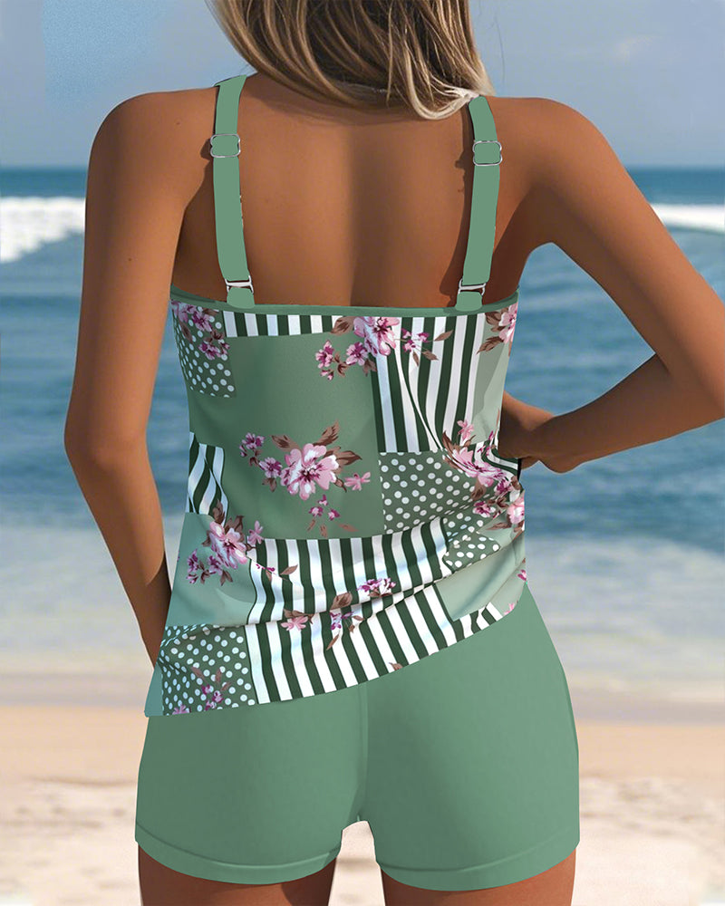 Tankini Estampado De Dos Piezas Con Short Tipo Bóxer