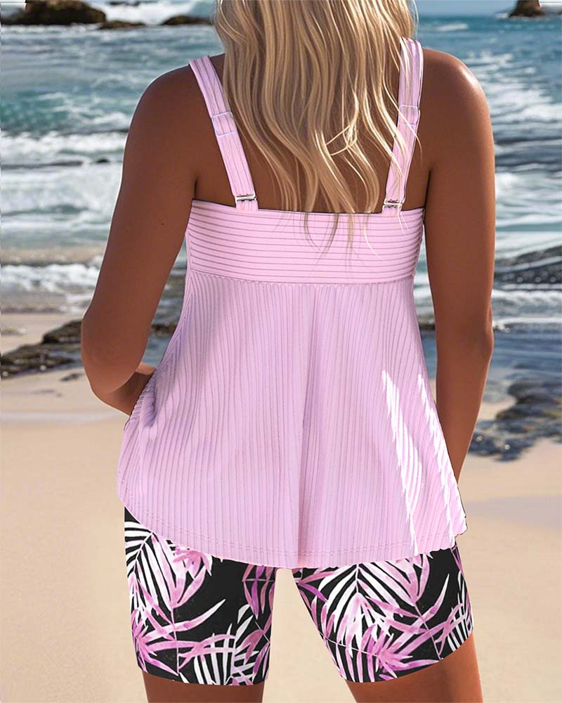 Conjunto de Tankini a Rayas y Pantalón Estampado
