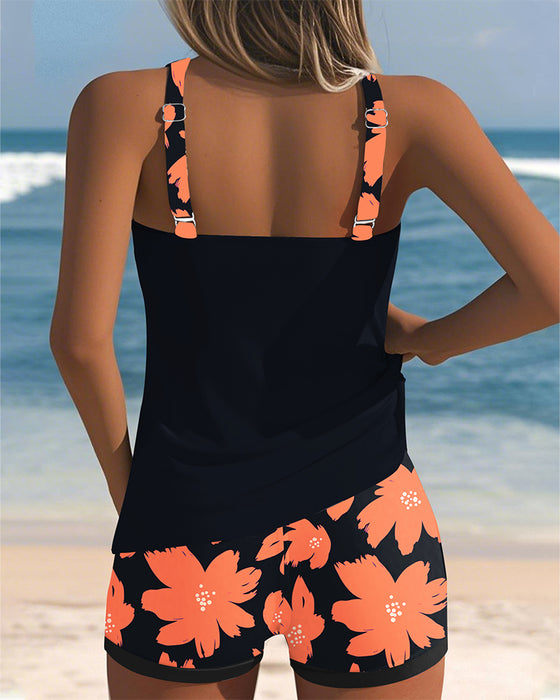 Tankini Estampado con Escote en U y Braguita Tipo Bóxer