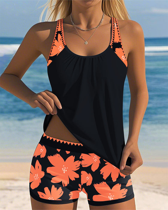 Tankini Estampado con Escote en U y Braguita Tipo Bóxer
