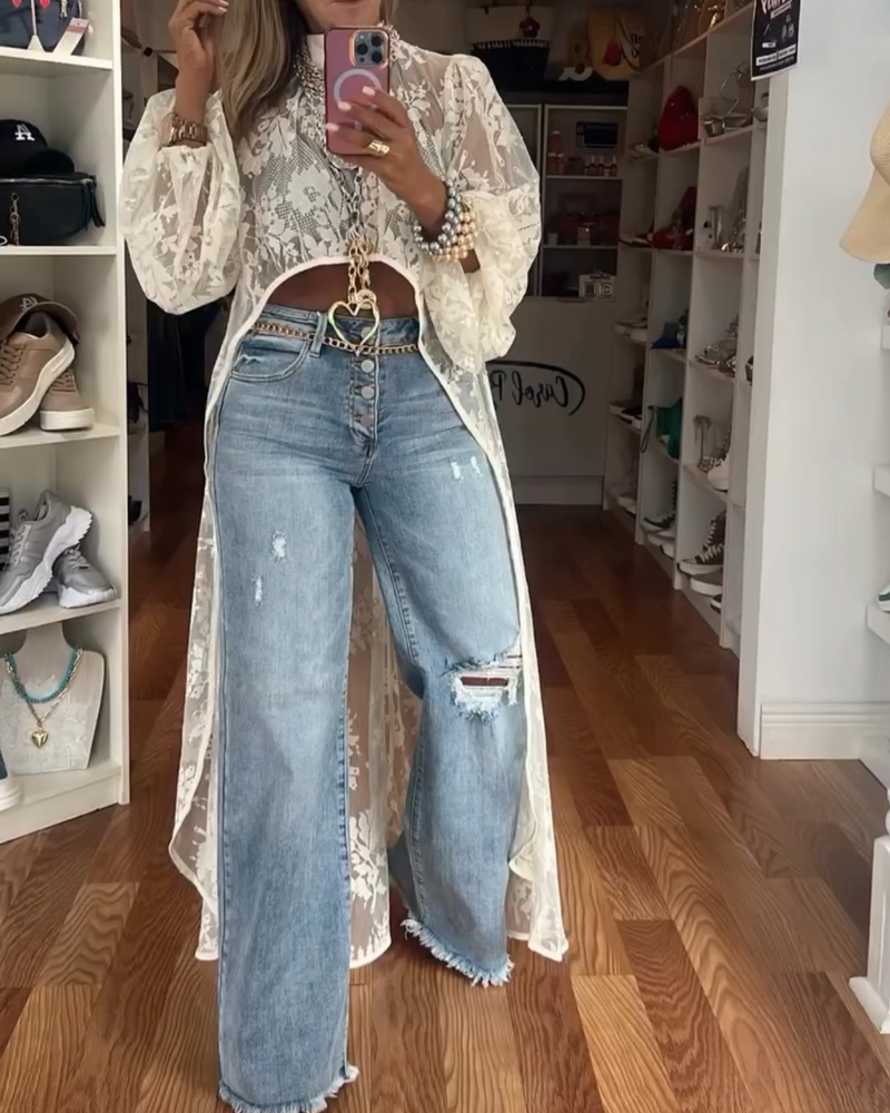 BIANCA™ - BLUSA LARGA DE ENCAJE
