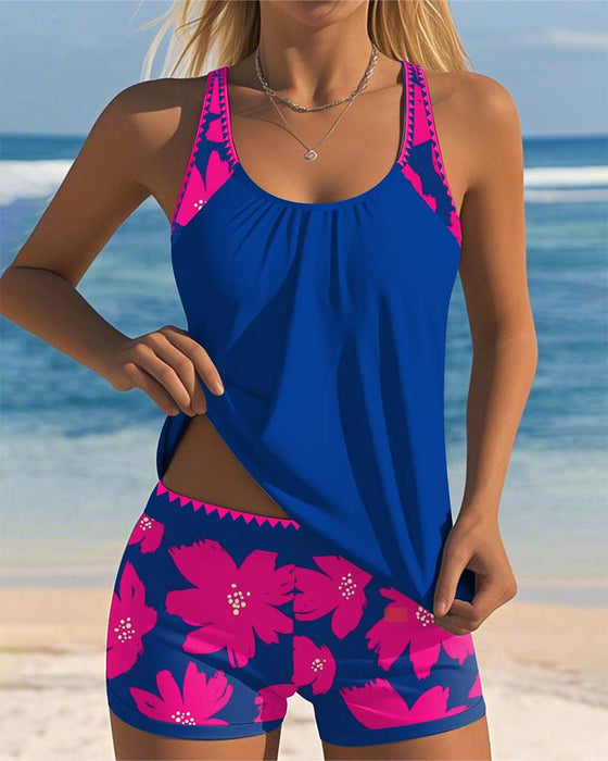 Tankini Estampado con Escote en U y Braguita Tipo Bóxer