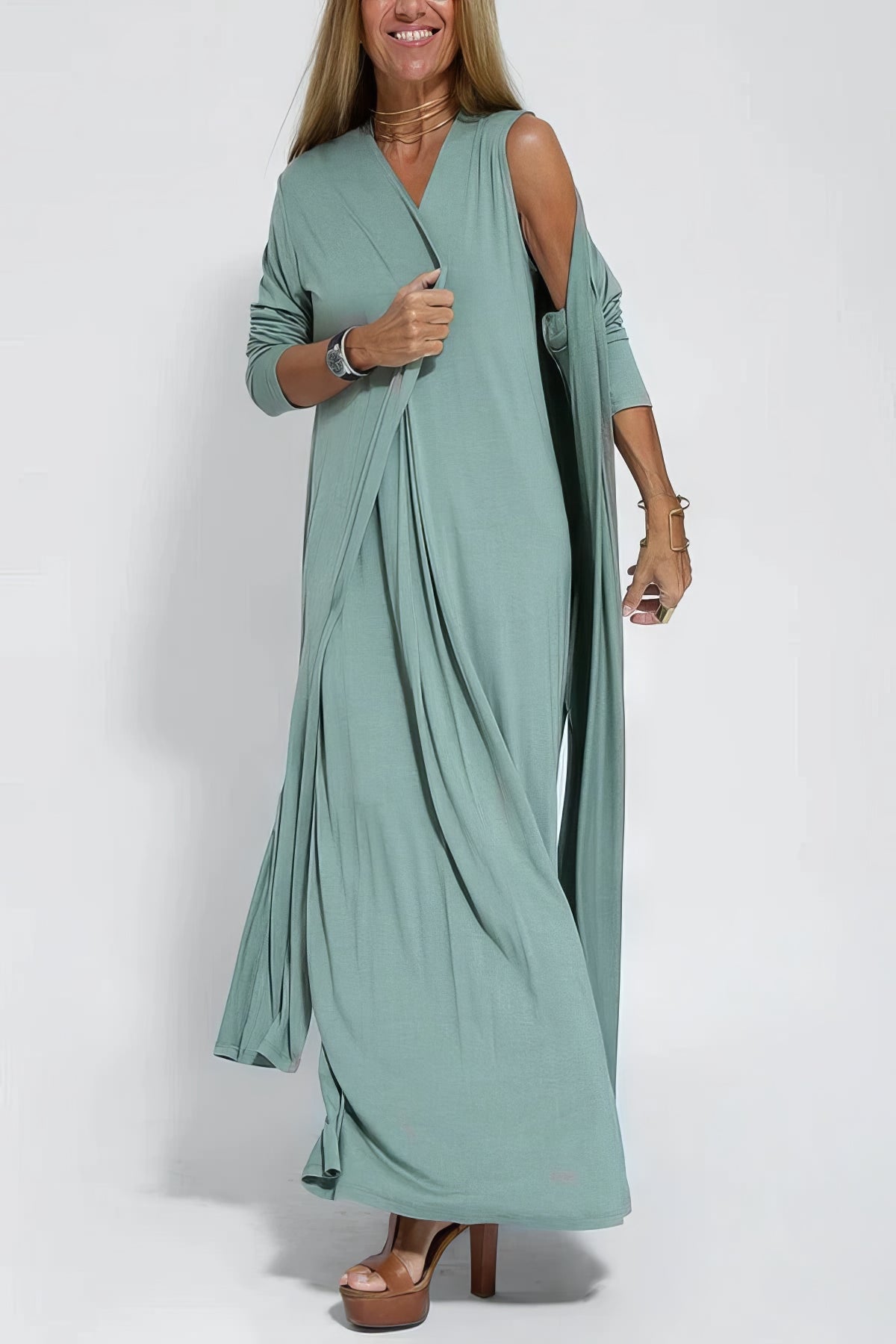 VESTIDO LARGO ELEGANTE + CÁRDIGAN A JUEGO DE REGALO