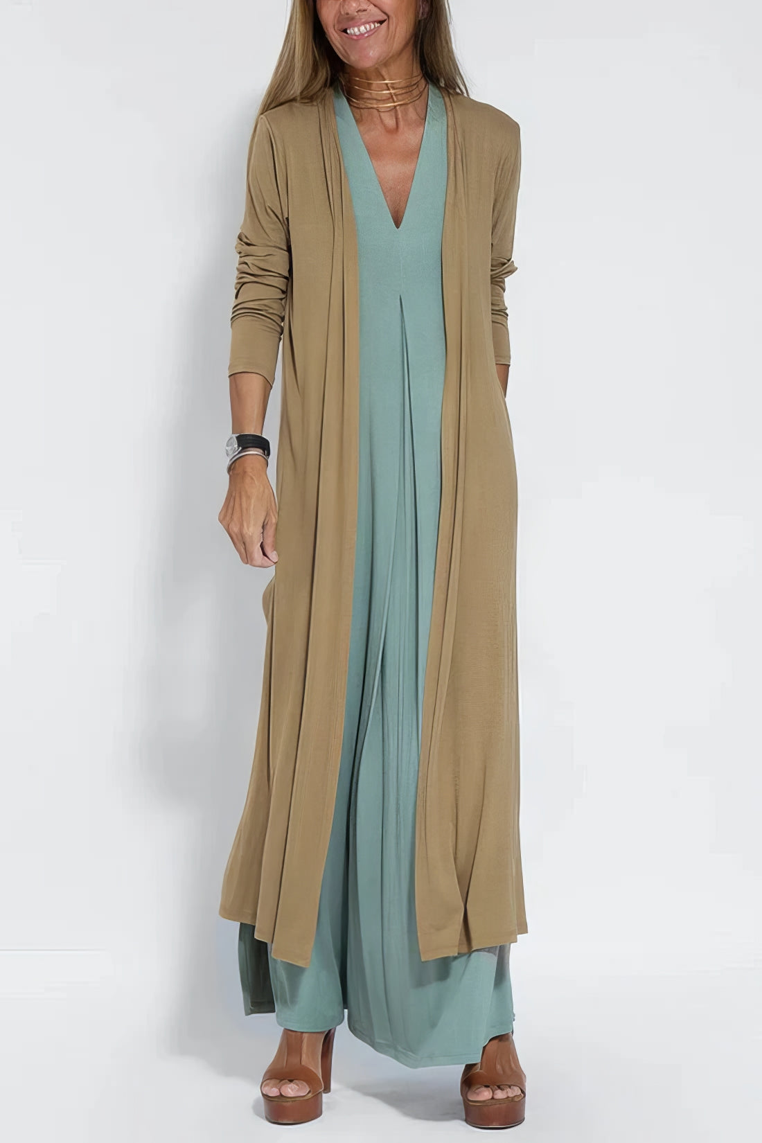 VESTIDO LARGO ELEGANTE + CÁRDIGAN A JUEGO DE REGALO