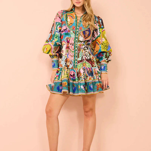 Sueño Bohemio | Vestido Corto de Mangas Largas