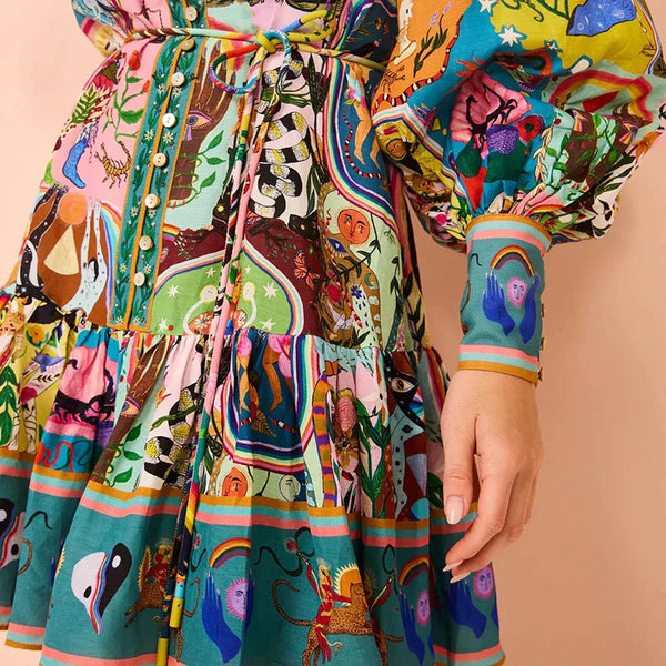 Sueño Bohemio | Vestido Corto de Mangas Largas