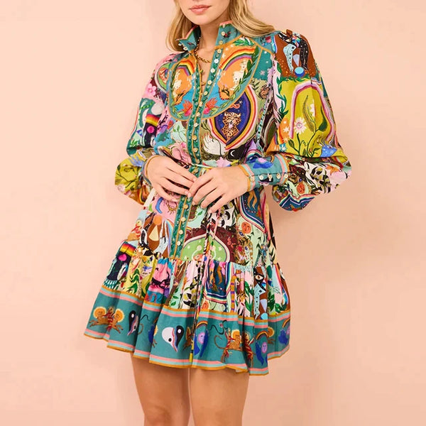 Sueño Bohemio | Vestido Corto de Mangas Largas