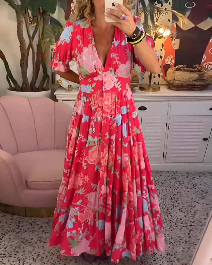 Lina | Vestido Floral con Cuello en V