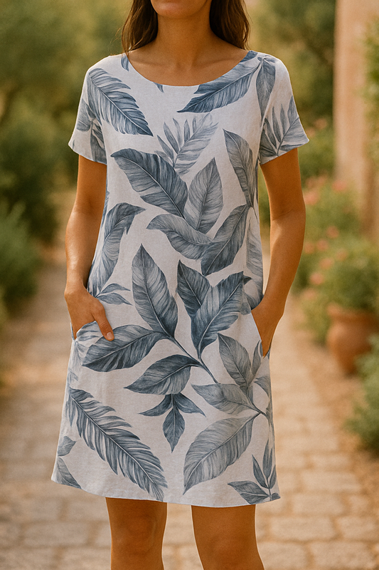 Elegante Vestido Floral Blanco/Azul