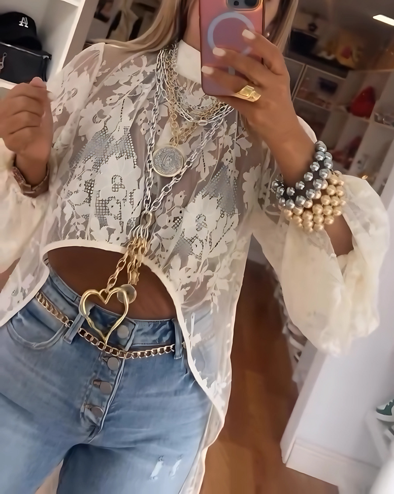 BIANCA™ - BLUSA LARGA DE ENCAJE