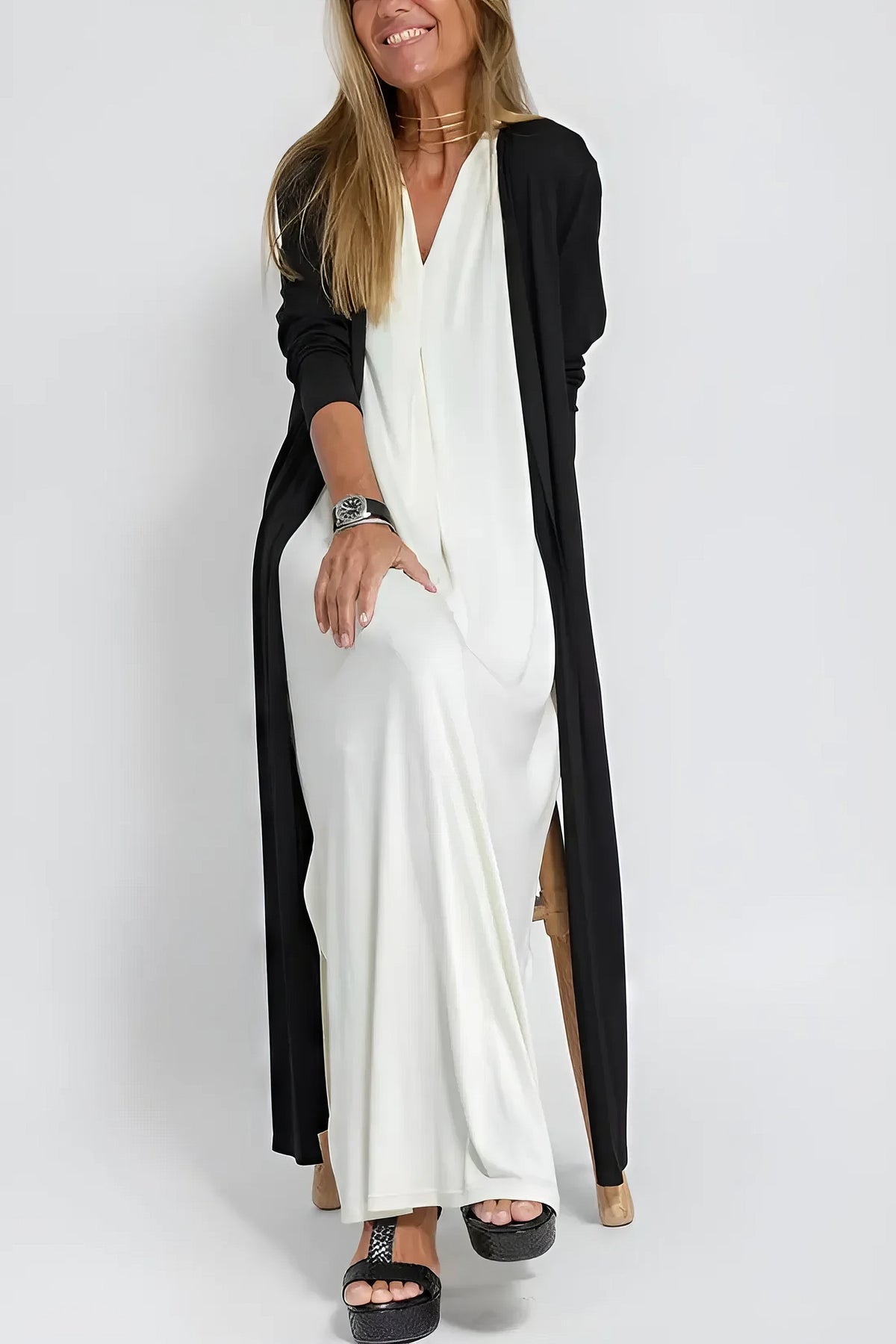 VESTIDO LARGO ELEGANTE + CÁRDIGAN A JUEGO DE REGALO